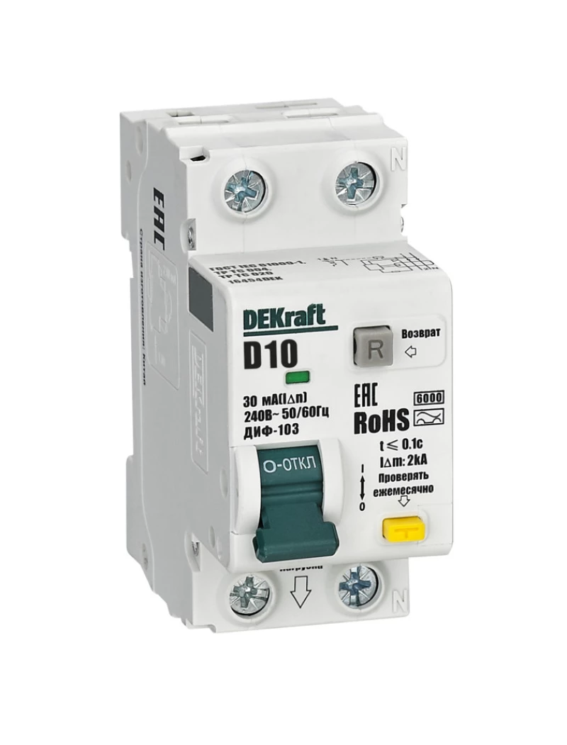   () Dekraft -103 - 1P+N - 10A - AC - 30mA -  D - 6kA